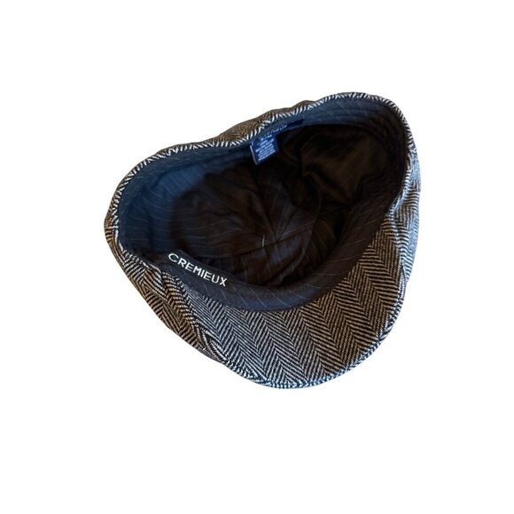 Cremeux Herringbone Newsboy Cap S/M Black & White Wool Blend - Picture 3 of 5